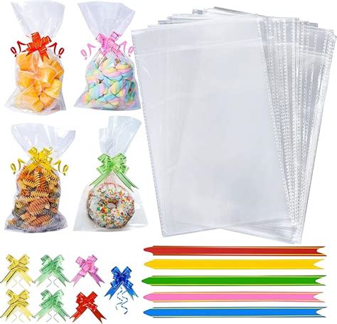 Cellophane Bags 50pcs Sweet Bags Empty 25x15cm Clear Cookie Bags With