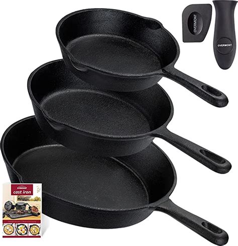 Overmont Cast Iron Skillet Set Grill Pan Pre