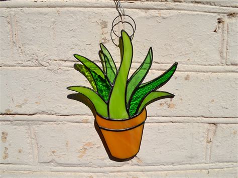 Stained Glass Potted Succulent Suncatcher Green Succulent Etsy