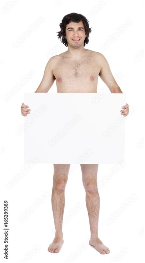 Isolated Caucasian Adult Nude Man Holding Sign Stock Photo Adobe Stock