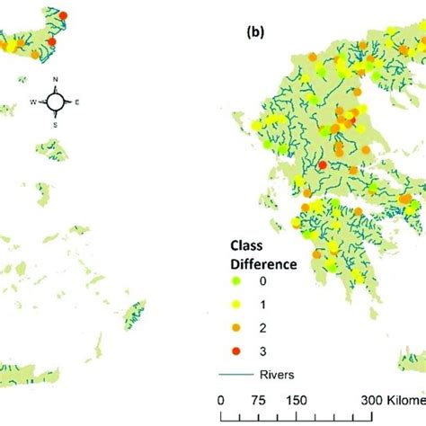 Spatial Distribution Of Differences In Water Quality Classes From The