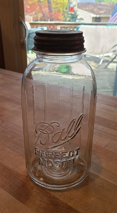 Antique Ball Perfect Mason Clear Mason Jar Half Gallon 64oz Zinc And Glass Lid Etsy