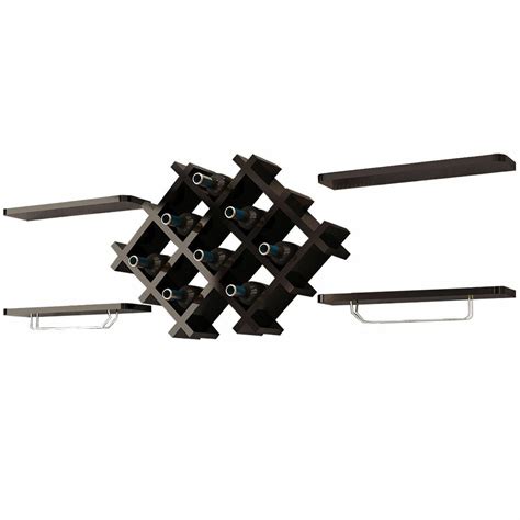 Costway 5pcs Wall Mount Wine Rack Set W Glass Holder And Storage Shelves Black Ebay