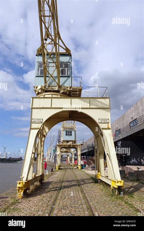 Old Harbor Cranes In Antwerp Stock Photo Alamy