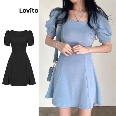 0E45 Lovito Women Elegant Plain Structure Line Dress L74ED181 Shopee