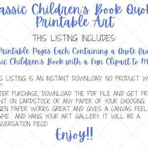 Classic Children's Books Art Children's Book Quotes Wall Art Printable ...