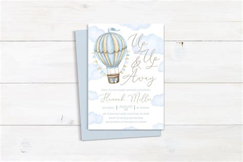 Editable Invitation Baby Shower Printable Hot Air Balloon Up Up