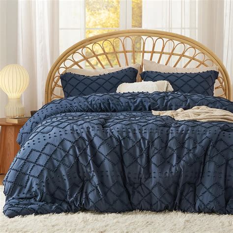 Amazon Bedsure Full Size Comforter Set Navy Blue Comforter Boho