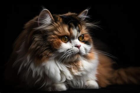 Premium Ai Image A Gorgeous Tricolor Female Persian Cat Lays On Her