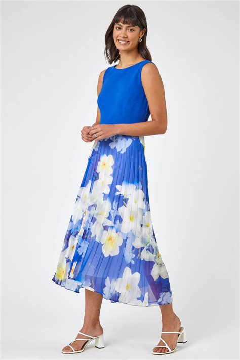 Floral Print Fit Flare Dress In Royal Blue Roman Originals UK