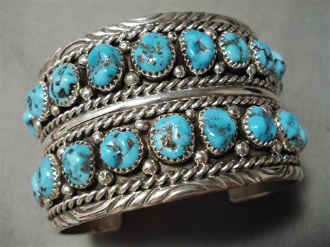 Marvelous Vintage Navajo Turquoise Sterling Silver Bracelet Native Ame