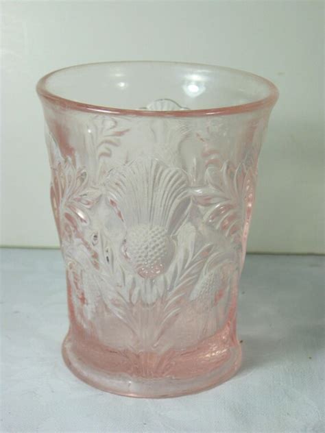 Vintage Pink Glasses Mosser Inverted Thistle Pattern Set 6