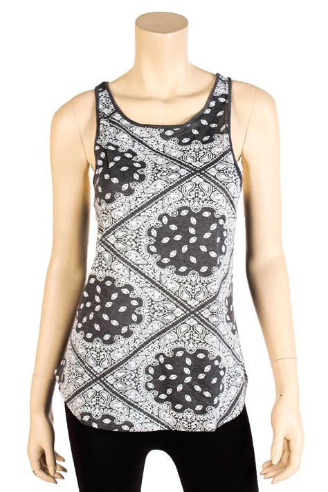 Womens Loose Fit Tank Top Bandana Print Racerback Relaxed Flowy