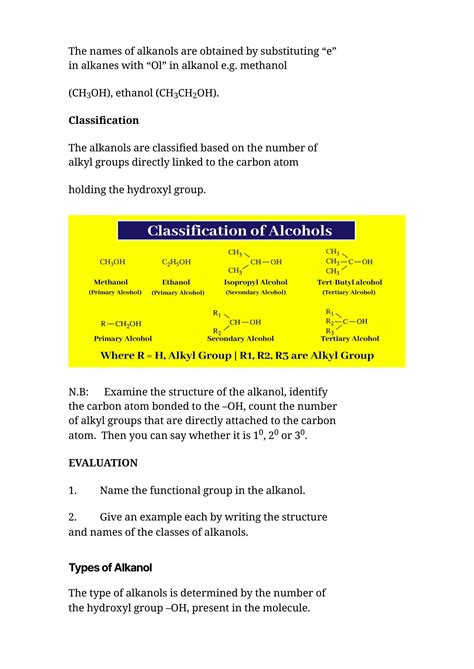 Solution Alkanols Molecular Formular Source Classification Types Pro