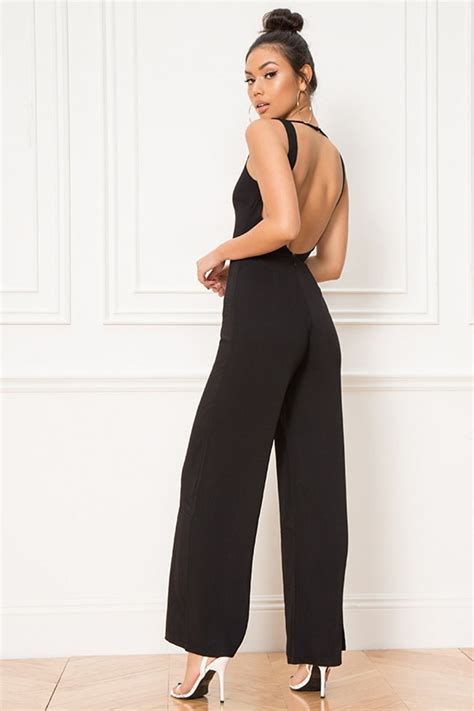 By The Way Carmela Deep V Wide Leg Backless Jumpsuit Superdown