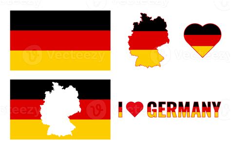 Set of illustrations with german flag, country outline map and heart ...