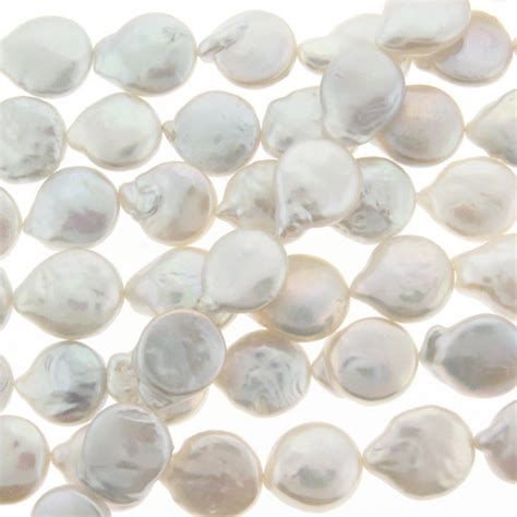 12mm White Coin Freshwater Pearls Bead Strand Cultured Freshwater Pearls