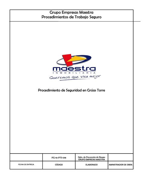 Pts Grua Torre Grupo Empresas Maestra Procedimientos De Trabajo