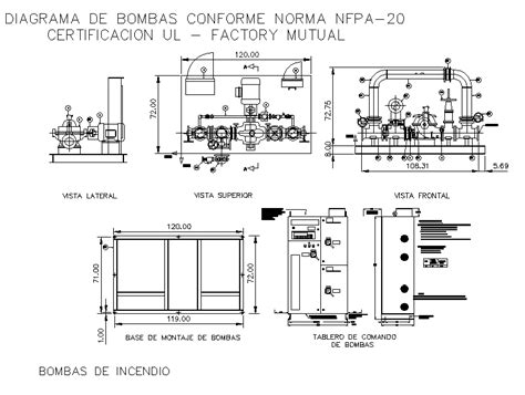 Fire Pump Plan And Elevation Detail Cadbull