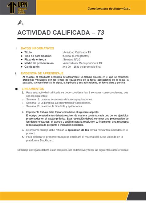 Evaluacion T3 Znnbxb ACTIVIDAD CALIFICADA T I DATOS INFORMATIVOS