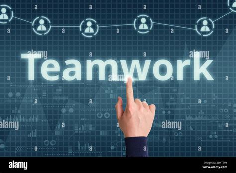 Digital Business Teamwork Concept With Hand And Abstract Display Stock