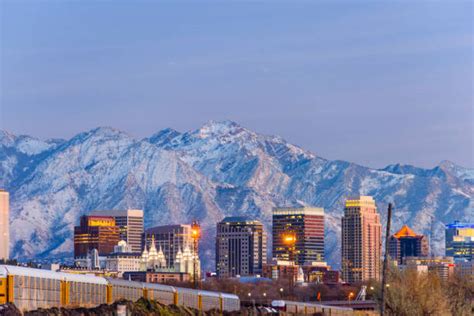 Salt Lake City Skyline With Mountains Stock Photos Pictures And Royalty