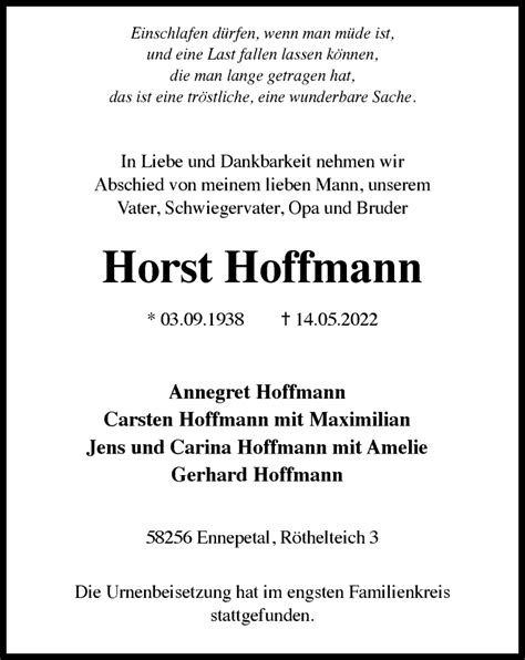 Traueranzeigen Von Horst Hoffmann Trauer In Nrw De