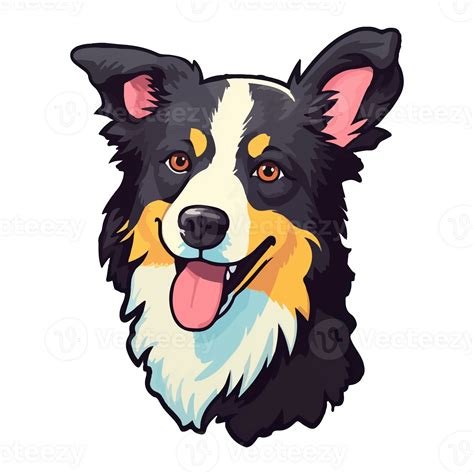 Colorful Border collie Dog, Border collie Portrait, Dog Sticker Clip