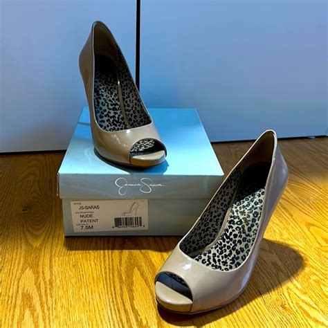 Jessica Simpson Shoes Jessica Simpson Saras Nude Patent Heels Poshmark