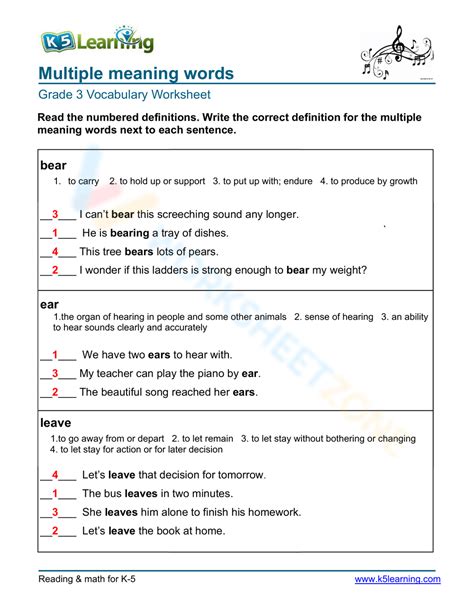 Free Multiple Meaning Words Worksheets For Teaching