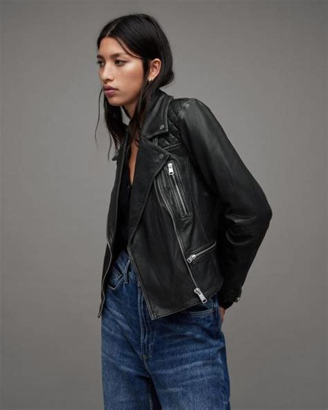 Allsaints Cargo Distressed Leather Biker Jacket In Gray Lyst