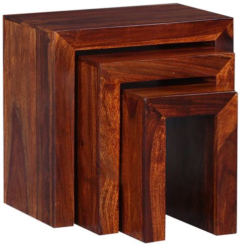 Santosha Decor Sheesham Wood Nesting Table Set Of Stools For Living