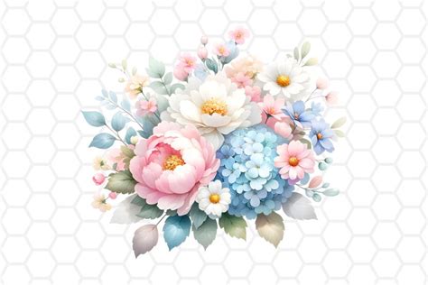 Pastel Flower Bouquet Watercolor Clipart, (3116305)