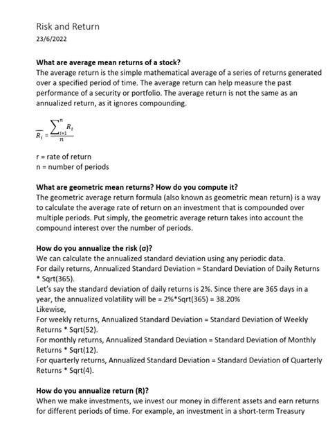 Risk and Return | PDF