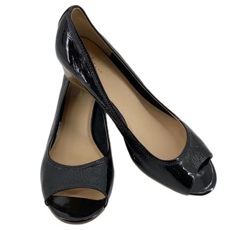 Cole Haan Shoes Cole Haan Black Patent Leather Peep Toe Wedge