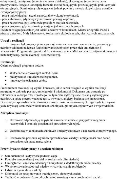 PROGRAM PRACY Z UCZNIEM ZDOLNYM W Klasach I III PDF Darmowe Pobieranie