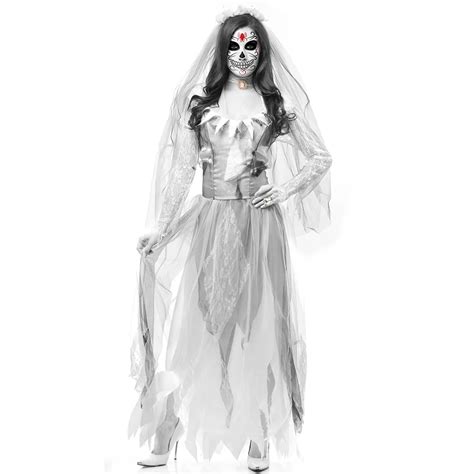 Halloween Dead Corpse Bride Costume Women Long Dress Scary Zombie Ghost