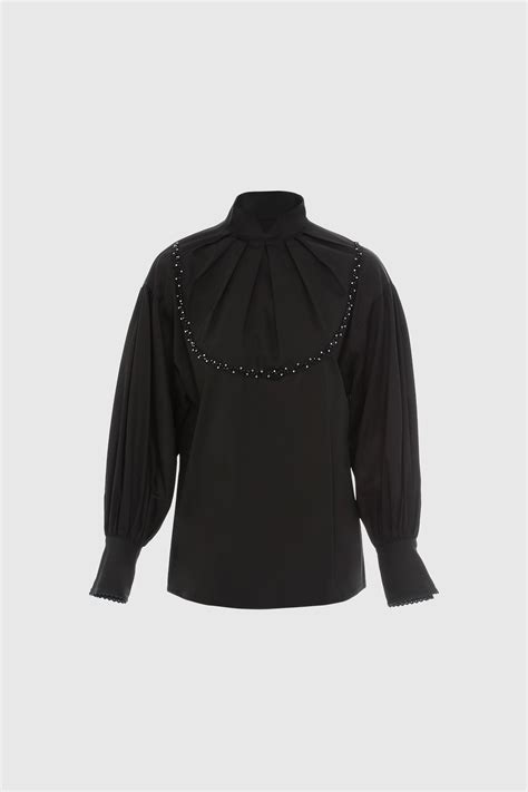 Mandarin Collar Black Blouse - Gizia