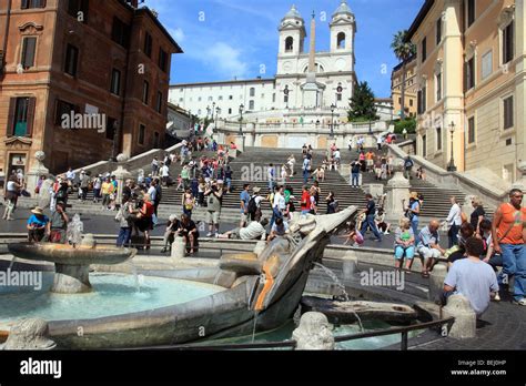 The Barcaccia Fountain Spanish Steps And The Trinita Dei Monti Church