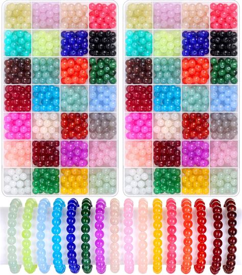 Shynek 1400 Piecess 8mm Round Glass Beads For Jewelry Making 28 Colors Crystal