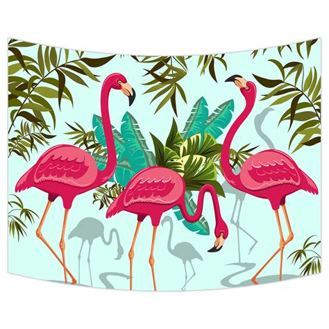 YKCG Pink Flamingo Tropical Floral Palm Leaves Wall Hanging Tapestry