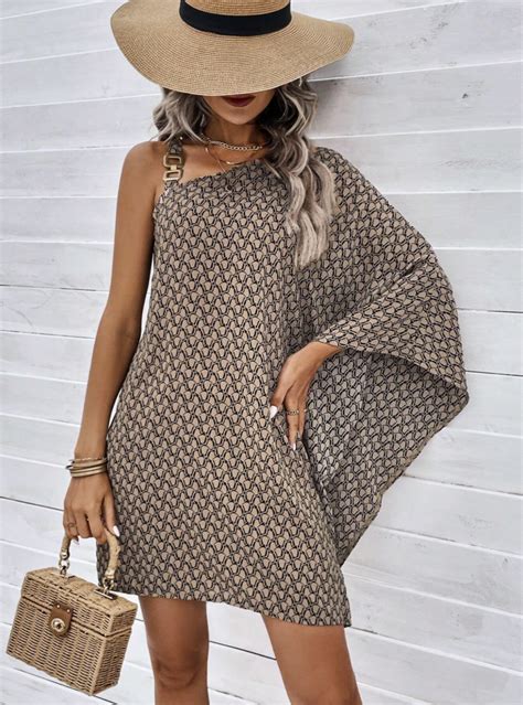 Allover Print Asymmetrical Neck Batwing Sleeve Dress Bella Baci Online