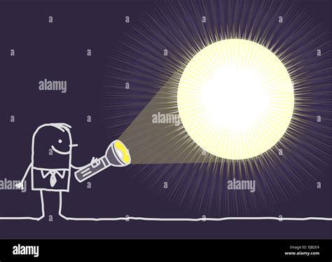 Hand Drawn Cartoon Characters Man And Flashlight Stock Photo Alamy