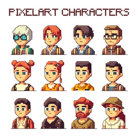 Premium Vector Set Of Pixel Art Cartoon People