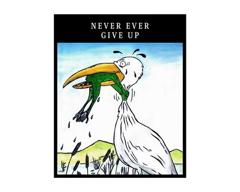 Never Ever Give up Poster Crane & Frog Print Motivational Quote Art ...