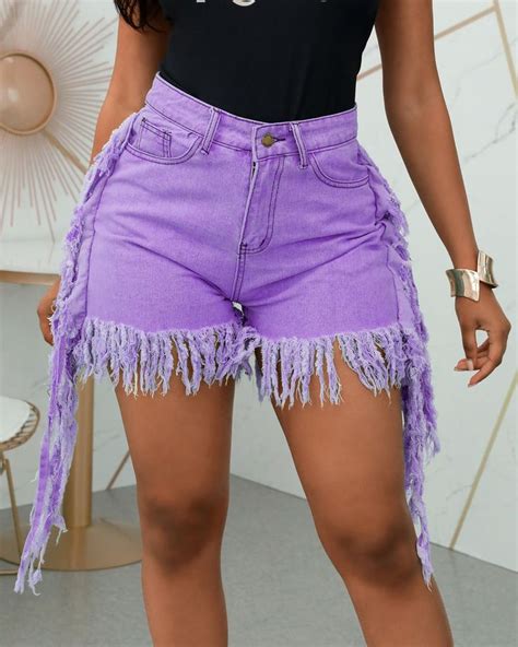 High Waist Pocket Tassel Denim Shorts In 2020 Fashion Teenage