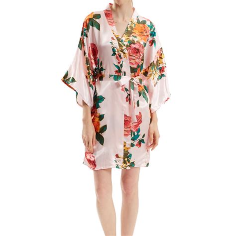 Homgro Womens Short Bathrobe Bride Kimono Robe Floral Lightweight Soft