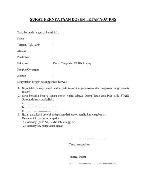 Pdf Surat Pernyataan Dosen Tetap Non Pns Stain Stain Sorongacid