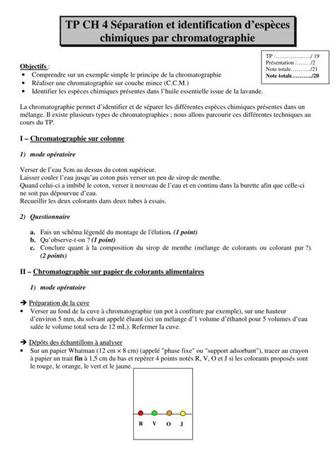 PDF TP CH 4 Séparation et identification despèces chimiques