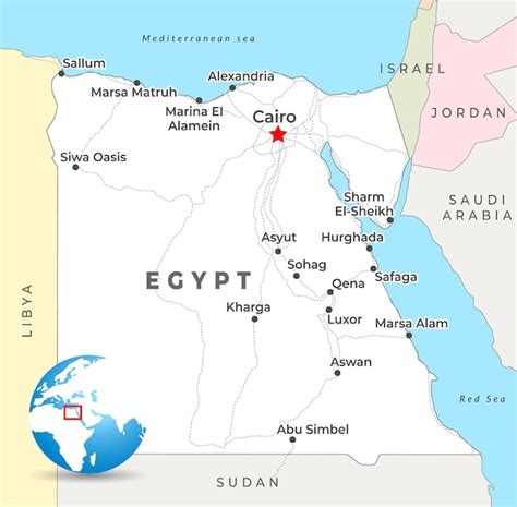 Mapa De Egipto En D Con Fronteras De Regiones Y Su Capital Vector